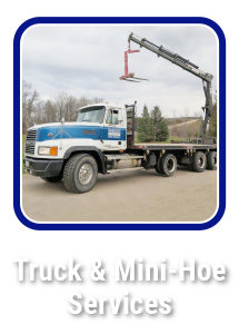 Click to learn about concrete Truck and Mini-Hoe services by Hortons Concrete